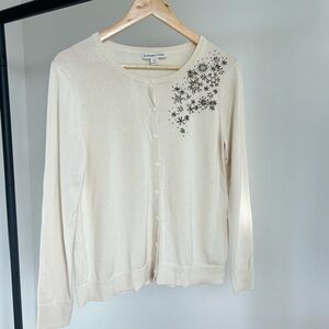 Coldwater Creek Women's Beaded Ivory Silk Blend Cardigan Sweater Size M 10/12